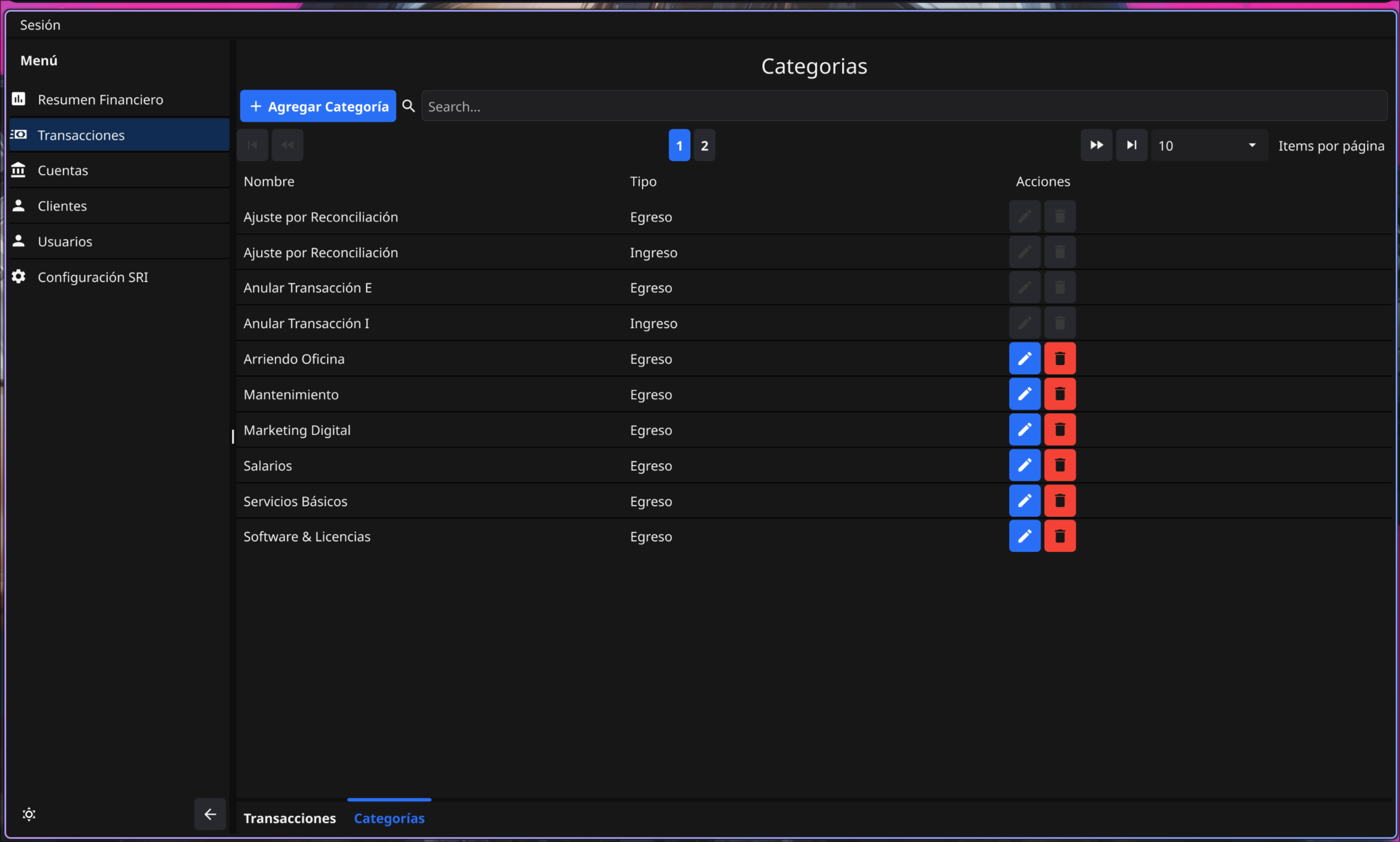 Listado de Categorías